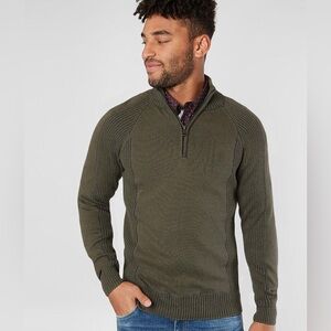 BKE Buckle Men’s 1/4 zip Olive Green Knit Pullover Sweater, Ribbed, Size Medium
